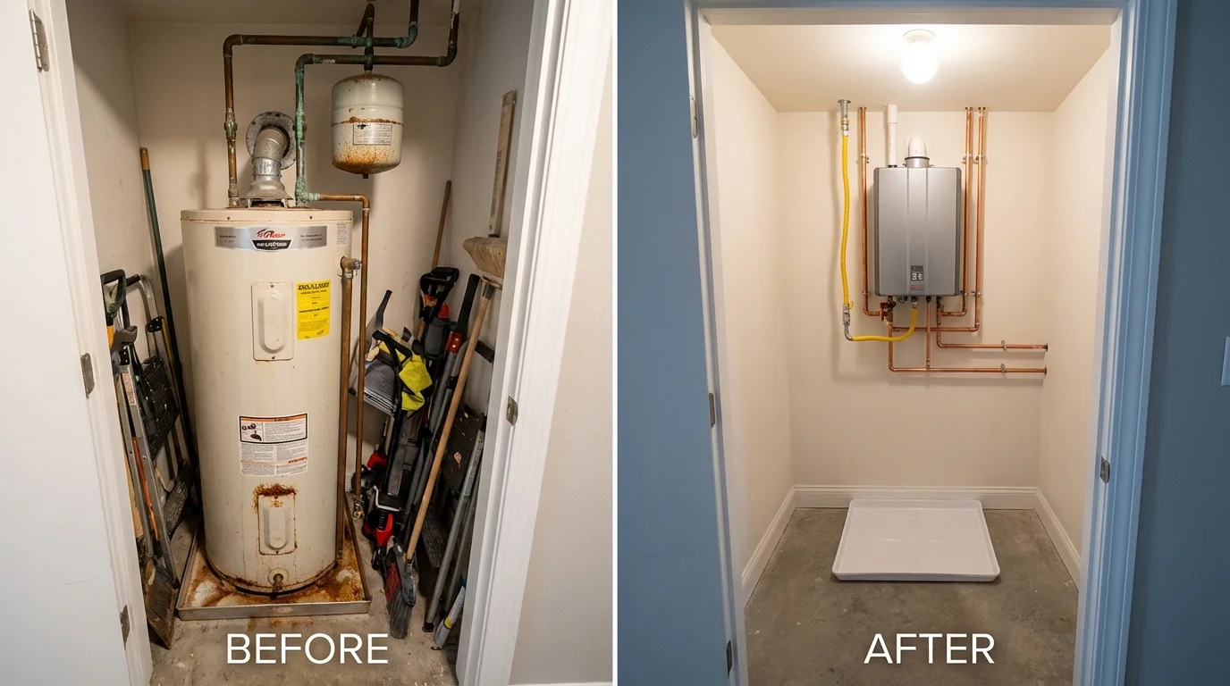 Tank water heater versus wall-mounted tankless unit comparison for Markham, TX homeowners